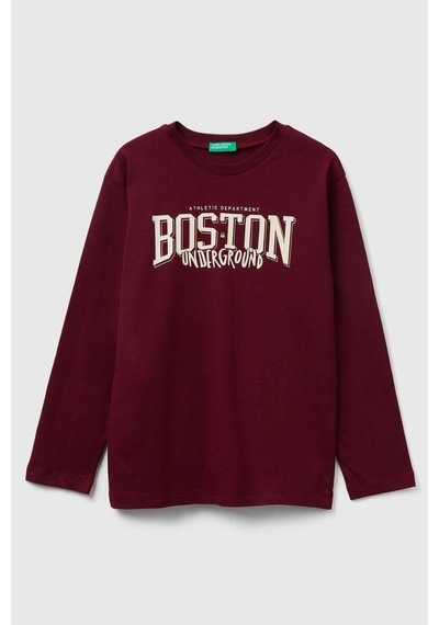 United Colors Of Benetton Erkek Çocuk 3jerc10qo-25k Uzun Kol Tshirt Bordo-2147 Bordo