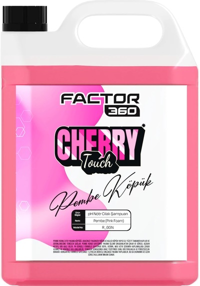 Factor360 Cherry Touch Pembe Renkli Oto Yıkama Köpüğü Oto Şampuan 1:15 Konsantre 5 L