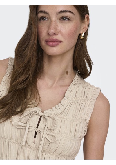 Only Onlgoa S/s Lınen Bl Frıll Top Cc Pnt Bej Kadın T-shirt 15363693