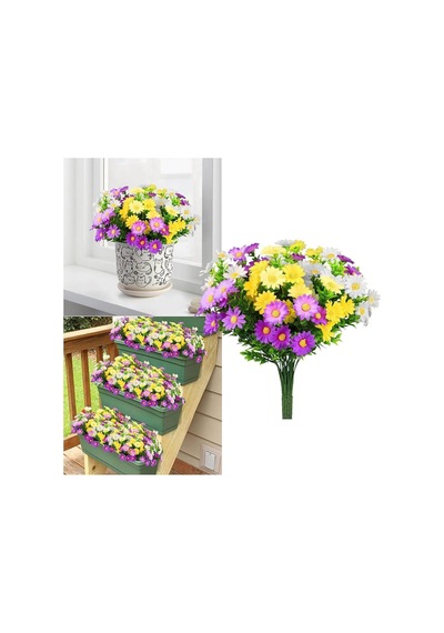 3lü Set Yapay Çiçek Papatya 5 Dallı Plastik Dekoratif Yapay Bitki