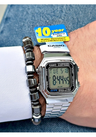 Casio Kare Dijital   Klasik Erkek Kol Saati + Bileklik Hediyeli Nda89
