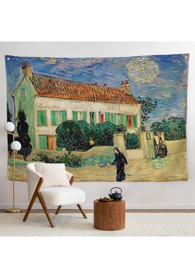 Vincent Van Gogh - Geceleyin Beyaz Ev Duvar Örtüsü - White House At Night-7173