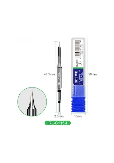 Relife Rl-c115-ı Süper İnce İğne Tip Entegre Havya Ucu T115 Profesyonel Nano Lehimleme Kartuş Ucu