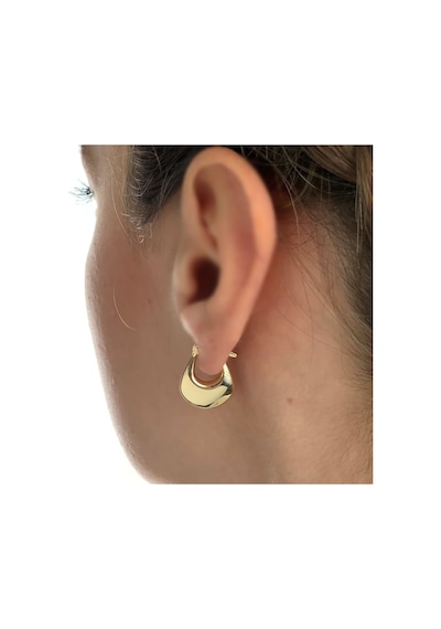 Sembol Gold Altın Küpe 14K 585 Parlak Çanta Tasarım 1.8 Cm Küpe Bombeli