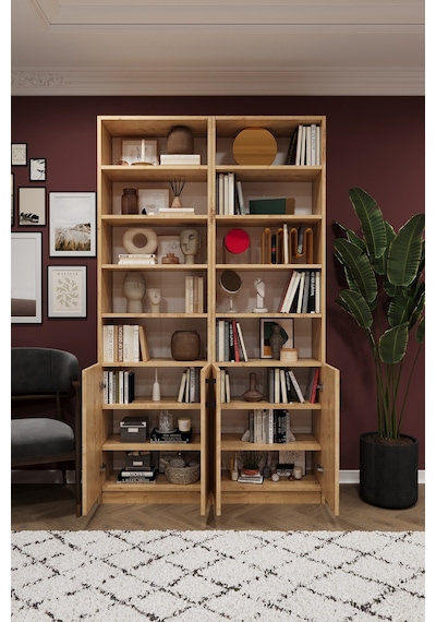Asra Trend K-40 %100 MDF 120 cm 2 Modüllü Kapaklı Kitaplık Raflı Kütüphane Safir Meşe