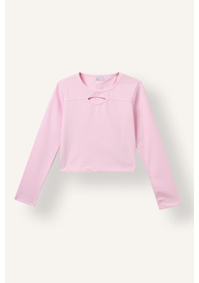 Defacto Bisiklet Yaka Pencere Detaylı Uzun Kollu Crop Basic Tişört Kız Çocuk I3413a826wnpn693 Pembe-pn693