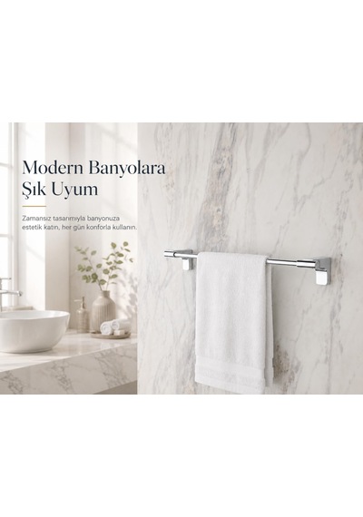 Alper Banyo F1 Model Lüx Krom Paslanmaz Uzun Havlu Askısı, 40 Cm,