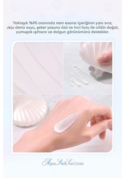 Nemlendirici, İnci Işıltılı, Hafif Yapılı Güneş Kremi Aqua Shell Sun Cream Spf50+ Pa++++