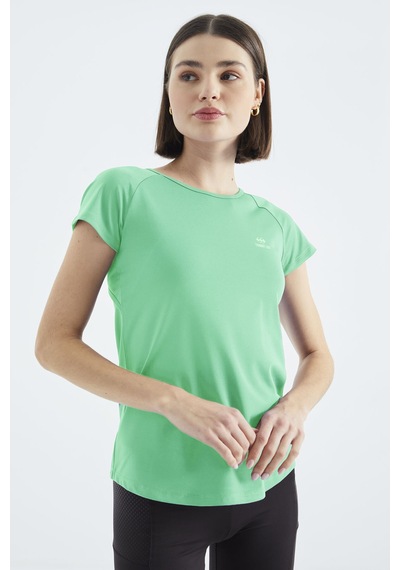 Su Yeşili Sırt Pencereli Kısa Kol Standart Kalıp O Yaka Kadın T-shirt - 97101 Su Yeşili