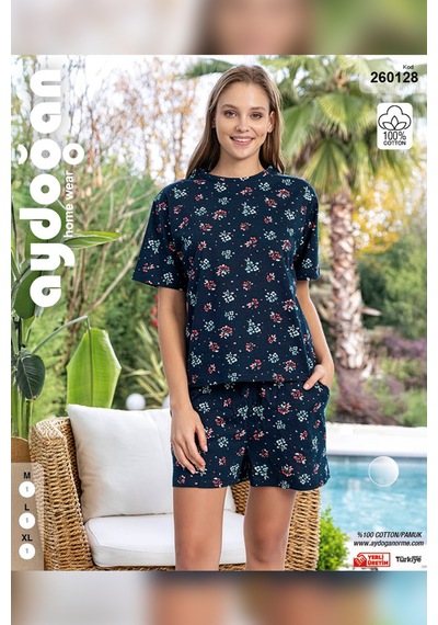 Aydoğan Kadın Mary Şortlu Cotton Lacivert Pijama Takımı 0128