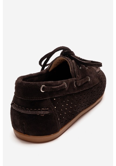 Luvishoes Stevo Kahverengi Süet Hakiki Deri Delikli Bağcıklı Kadın Loafer Ayakkabı