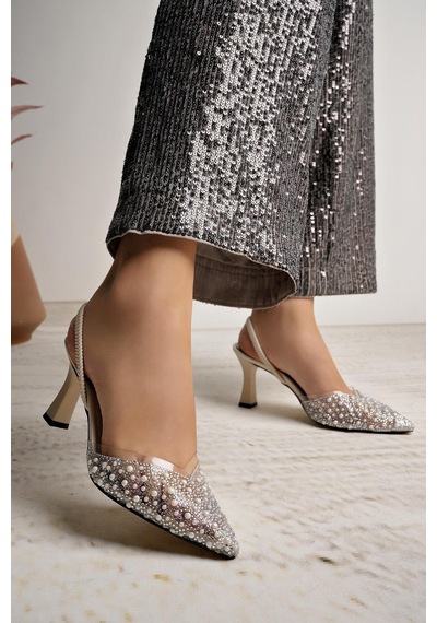 Nesilshoes Nesil Shoes Uraz 451 Ten İncili Lastikli Kadın Sandalet