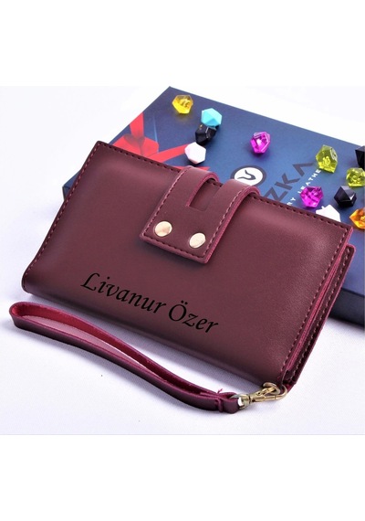 Bordo Çift Çıtçıtlı Model Trend Kadın Cüzdanı - Anahtarlık Hediyeli