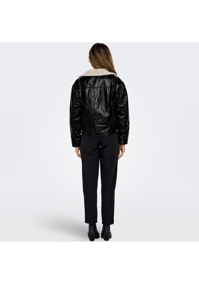 Only Bayan Deri Görünümlü Biker Ceket Mont 15298636 Siyah
