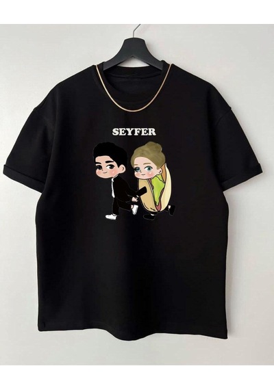 Flood Of Style Erkek Siyah Seyfer Oversize Bisiklet Yaka Tshirt