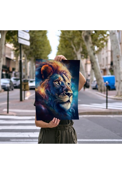 Çerçevesiz Poster Renkli Aslan, Dijital Baskı Aslan Poster, Ofis, Salon Dekorasyon