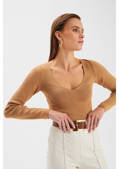 Sateen V Yaka Triko Crop - Vizon-131508 Vizon