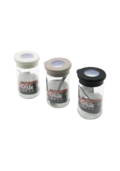 Qlux C-00344 Flat 370ml Baharatlık Pls.kaşıklı Şeffaf Pvc Göbek Kapak Renkli Silikon Kenar Cam - 20'li Paket Diğer