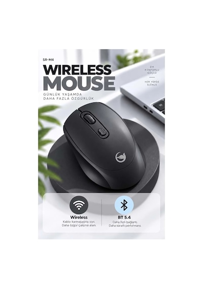 Sprange Sr-m4 Kablosuz & Bluetooth 5.4 Şarjlı Mouse Siyah Standart
