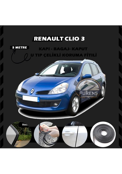 Renault Clio 3 Oto Araç Kapı Koruma Fitili 5metre Parlak Siyah Renk