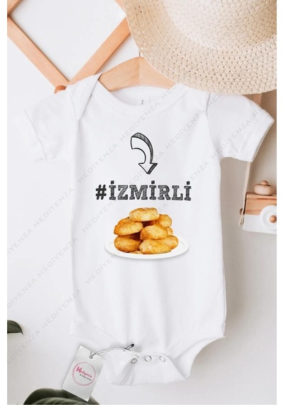 Hediyenza İzmirli Özel Tasarım Bebek Zıbın Pamuklu Çıtçıtlı Body Beyaz