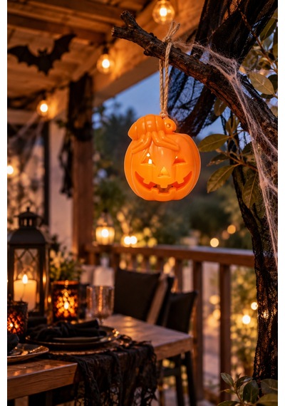 Led Bal Kabağı Figürü 9 Cm Turuncu Halloween Cadılar Bayramı Asılabilir Dekoratif Parti Süsü Renkli