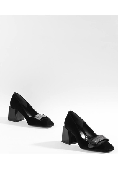 Paris Shoes Paris Siyah Kadife Klasik Topuklu Ayakkabı Z081-siyah Siyah