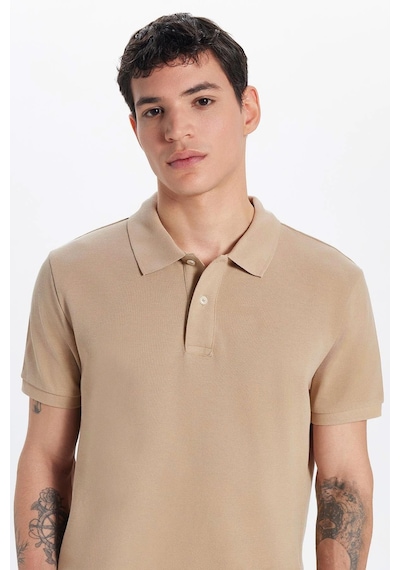 Tudors Erkek Slim Fit Dar Kesim %100 Pamuk Bej Polo Yaka Tişört-32767 Bej