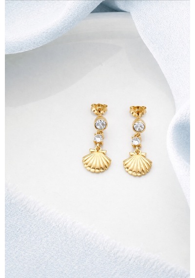 Çekirdekjewelry 925 Ayar Gümüş Gold Kaplama İstiridye Küpe Sarı