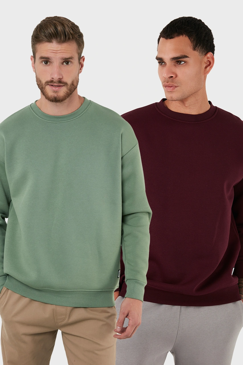 Buratti Regular Fit Bisiklet Yaka Şardonlu 2'Li Paket Erkek Sweat 5905255S2 Elma-Vişne