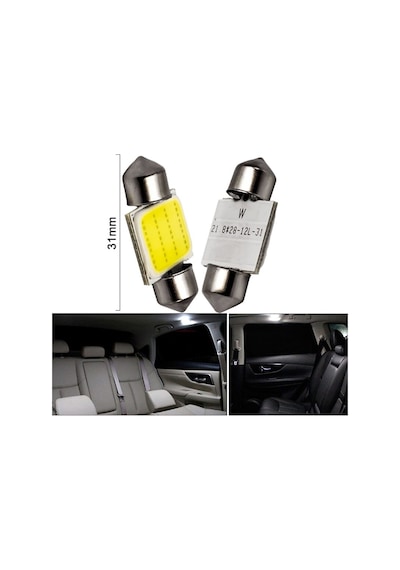 2 Adet 31mm Araç Iç Park Sofit Lamba Oto Plaka Tavan Ampul 12 Cob Ledli
