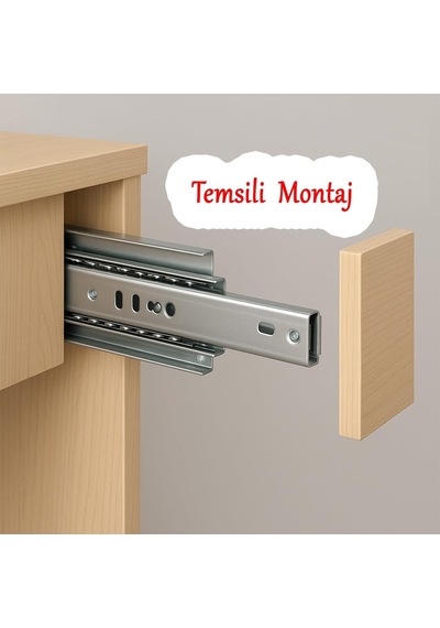 1 Çift Frenli Teleskopik Çekmece Rayı Bilyalı Dolap Çekmecesi Ray Metal En 4.3 Cm Uzunluk 50 Cm Diğer