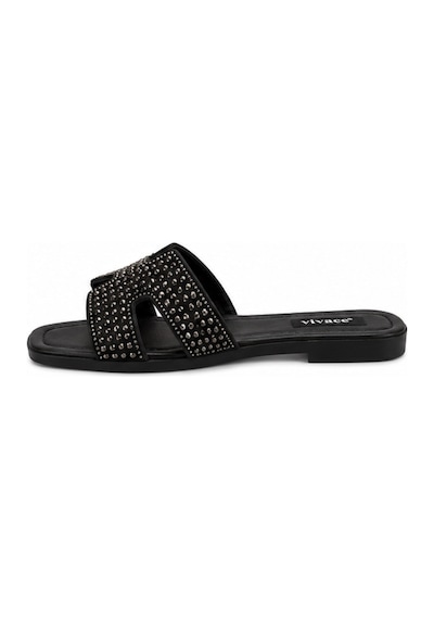 N Napa Shoe Np.1050.gümüş Taşlı Kadın Siyah Taşlı H Bant Düz Terlik Günlük Şık Ve Konforlu Yazlık Terlik