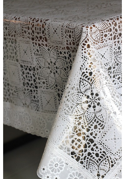 120x150 Cm Dantel Kenar Pvc Muşamba Masa Örtüsü Karemotifdantel-13 Beyaz