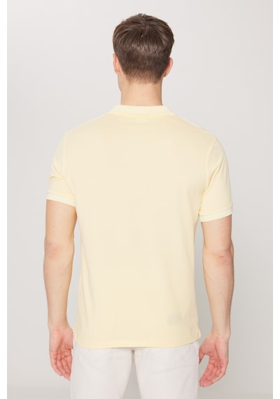 Ac&Co / Altınyıldız Classics 4A4820200047Sbzs Düğmeli Polo Yaka Cepsiz Slim Fit Erkek Tişört Sarı - Beyaz