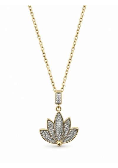 Beren Aksesuar Stainless Steel Lotus Çelik Kolye Gold