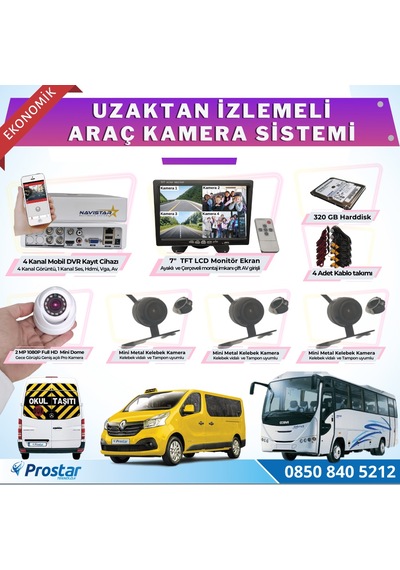 Ekonomik 4 Kameralı Kayıtlı 320 GB HDD 7 inç Ekranlı Uzaktan İzl