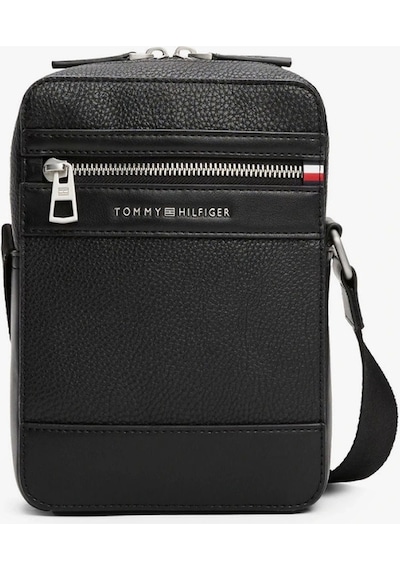 Tommy Hilfiger Pebble Grain Siyah İmzalı Muhabir Çantası Siyah