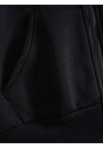 Bear And Heart Print Zip Up Lined Drawstring Hoodie Siyah Siyah