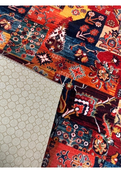 Dmr Halıcılık Klim Desenli Otantik Renkli Modern Kaymaz Taban Salon Hol, Koridor Mutfak Yıkanabilir Jel Kesme Yolluk Kirmizi