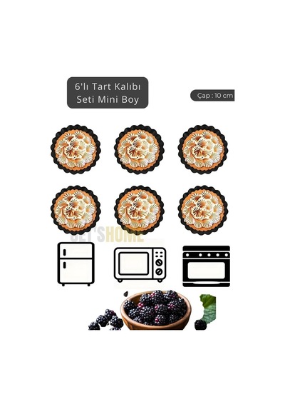 6 Lı Set Mini Boy Tart Kalıbı Çıkartılabilir Tabanlı Turta Kalıbı Karbon Çelik Kek Kalıbı 10 Cm Siyah