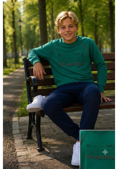Pina Kids Erkek Çocuk İki İplik Baskılı Beli Lastikli Eşofman Takımı Esf7029 Yeşil - Siyah