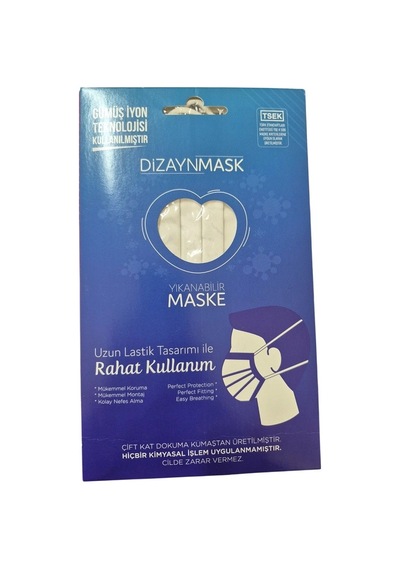 Dizaynmask Gümüş İyonlu Yıkanabilir Maske Beyaz - L