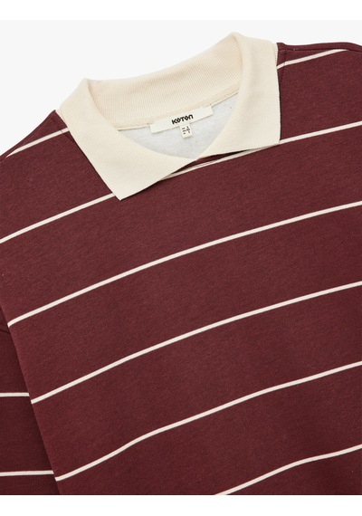 Koton Uzun Kollu Polo Yaka Oversize Sweatshirt Bordo Çizgili 6wal10231ık Bordo Çizgili Koton Uzun Kollu Polo Yaka Oversize Sweatshirt Bordo Çizgili 6wal10231ık Bordo Çizgili