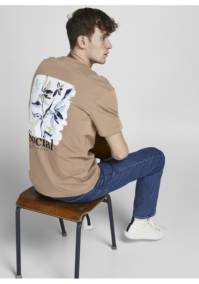 Jack & Jones Erkek Relaxed Tee Bisiklet Yaka Baskılı Kahve T-shirt - 12205878 001