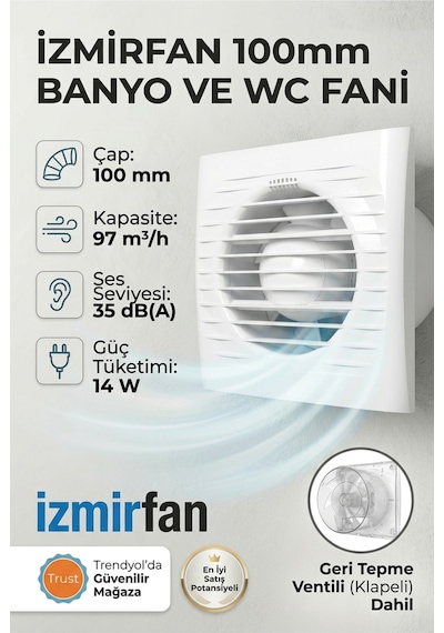 Easy 100 Bd Kapaklı Banyo Wc Aspiratör Fanı 10 Cm Sessiz Havalandırma Fanı 100 Mm