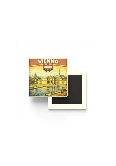 Avusturya Viyana Şehri Temalı Vintage Buzdolap Magneti 9x9 Cm
