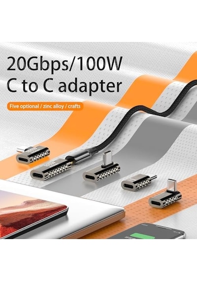 100w Usb-c 90 Derece L Tipi Adaptör - 20gbps Veri Aktarımı, 8k Ultra Hd Görüntü Destekli, Dönüştürücü Otga
