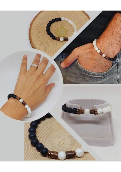 Aytaşı & Oniks Taşı 8mm Unisex Tasarım Bileklik Hawaii Model 933 Çok Renkli