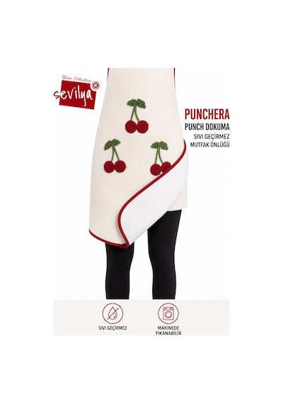 Punchera 2li Paket Punch Nakışlı Sıvı Su Geçirmez Mutfak Önlüğü Kırmızı Gül